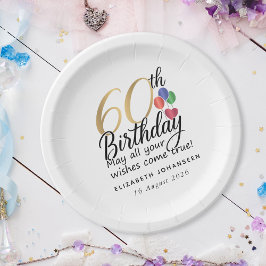 60. Geburtstag Schriftzug Gold Typografie Moderne  Pappteller
