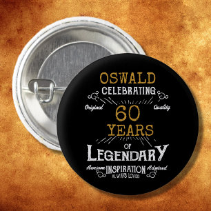 60. Geburtstag Schwarz Gold Legendär Retro Button