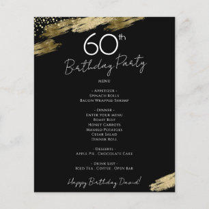 60. Geburtstag Schwarz-Gold-Party-Menü Flyer