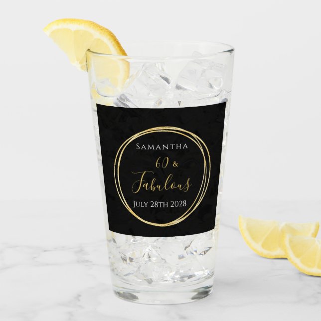 60. Geburtstag Schwarz Gold Personalisiertes Party Glas (Vorderseite Ice)