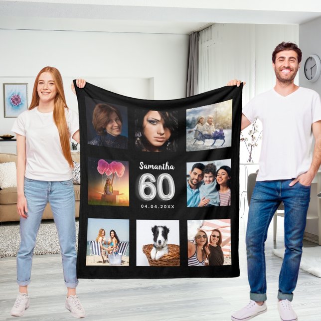 60. Geburtstag Schwarz-Silber-Foto Collage Name Fleecedecke (Von Creator hochgeladen)