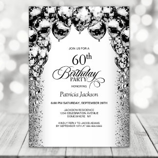 60. Geburtstag Schwarz und Weiß Balloons Party Einladung
