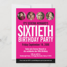 60. Geburtstag Schwarz-weiße rosa Foto Kreise Einladung