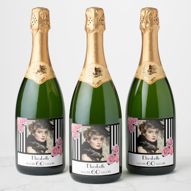 60. Geburtstag Schwarz-weiße Streifen Blumenkohl-F (Flaschen)