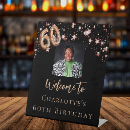 60. Geburtstag Schwarze Rose Gold Foto Stern willk Sockelschild
