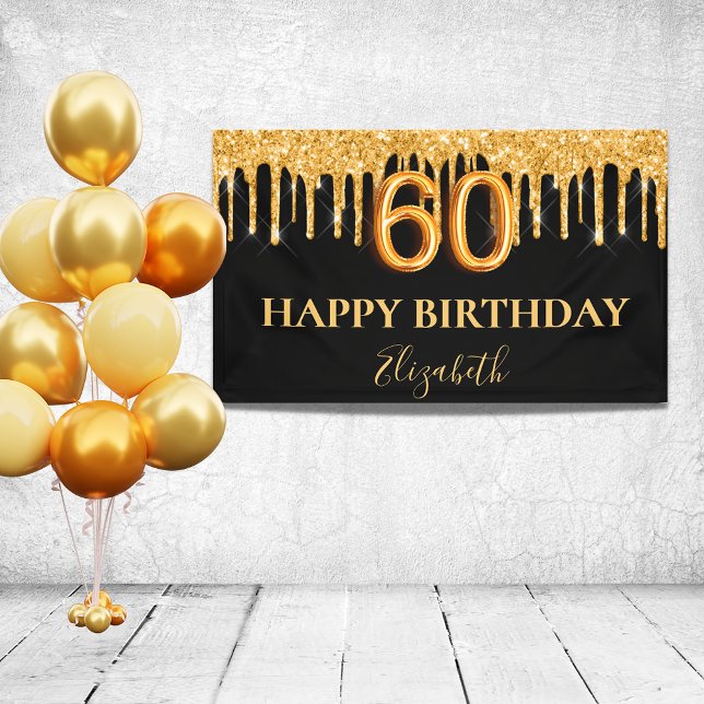 60. Geburtstag schwarzen Gold Glitzer Ballon Stil Banner (Von Creator hochgeladen)