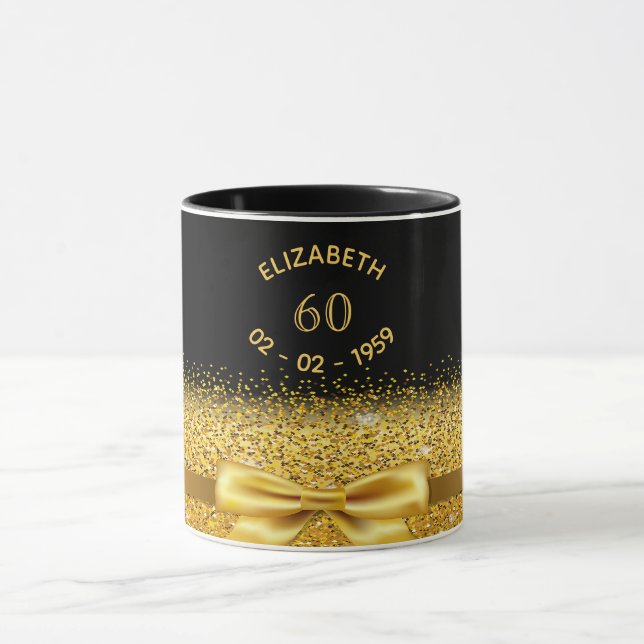 60. Geburtstag schwarzer goldener Name klassischer Tasse (Zentrum)