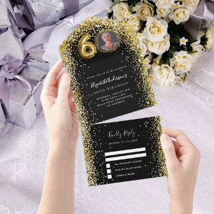 60. Geburtstag schwarzes Foto uAwg All In One Einladung