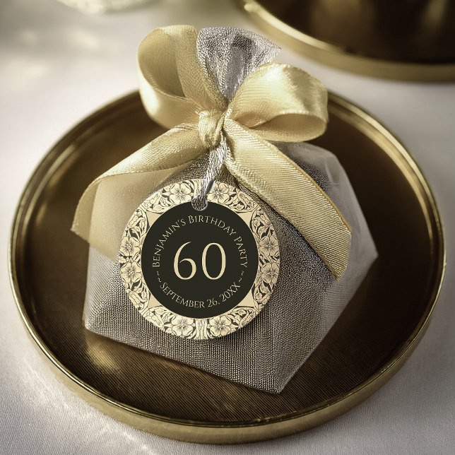 60. Geburtstag Schwarzes Gold Elegante Vintage Blu Geschenkanhänger (Von Creator hochgeladen)