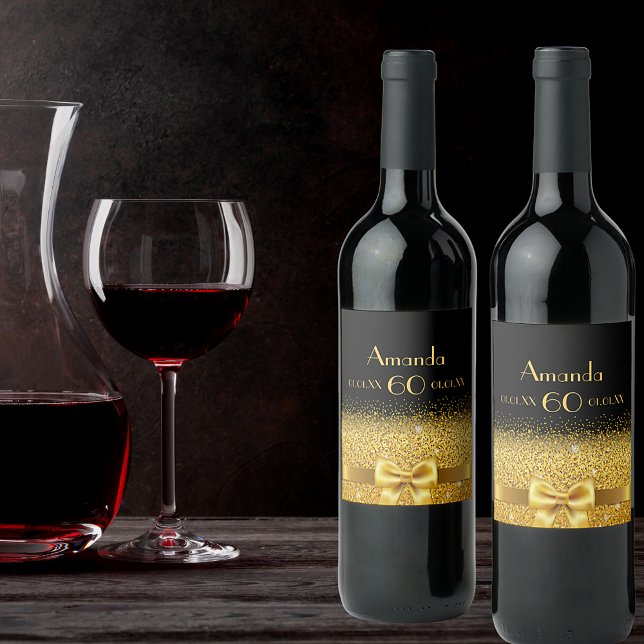 60. Geburtstag schwarzes Gold eleganter Name Weinetikett (Von Creator hochgeladen)