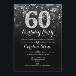 60. Geburtstag - Schwarzes Silber Einladung<br><div class="desc">Einladung zum 60. Geburtstag. Elegantes Schwarz-weißes Design mit Imitaten Glitzer Silber. Erwachsener Geburtstag. Enthält Diamanten und Skript-Schriftart. Männer oder Frauen laden ein. Ideal für eine stilvolle Geburtstagsfeier. Nachricht,  wenn Sie weitere Anpassungen benötigen.</div>