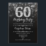60. Geburtstag - Schwarzes Silber Einladung<br><div class="desc">Einladung zum 60. Geburtstag. Elegantes Schwarz-weißes Design mit Imitaten Glitzer Silber. Erwachsener Geburtstag. Enthält Diamanten und Skript-Schriftart. Männer oder Frauen laden ein. Ideal für eine stilvolle Geburtstagsfeier. Nachricht,  wenn Sie weitere Anpassungen benötigen.</div>