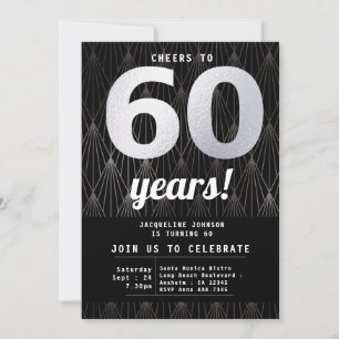 60. Geburtstag Schwarzes Silber Party Einladung