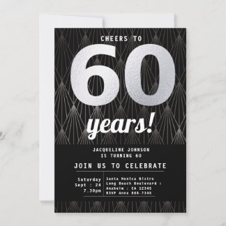 60. Geburtstag Schwarzes Silber Party Einladung