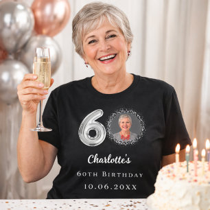 60. Geburtstag schwarzes silbernes Foto T-Shirt