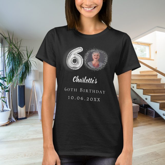 60. Geburtstag schwarzes silbernes Foto T-Shirt (Von Creator hochgeladen)
