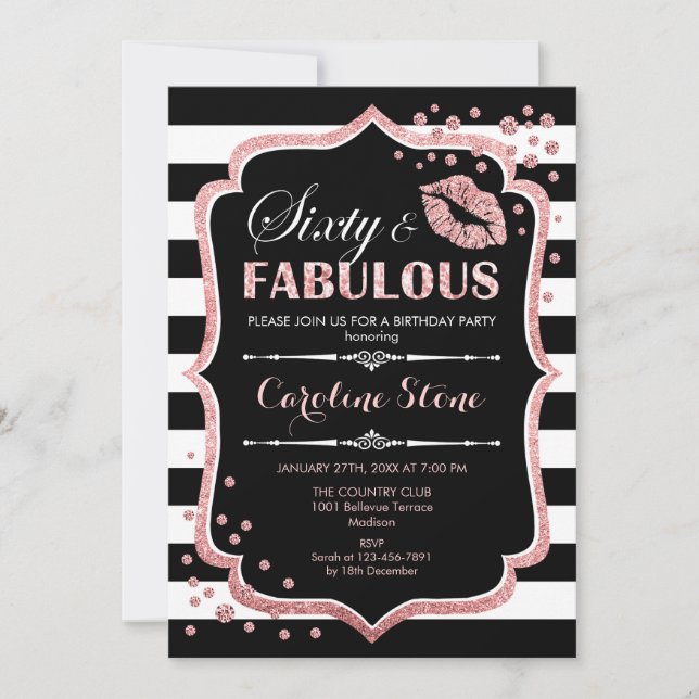 60. Geburtstag - Sechzig fabelhafte Schwarze Rose  Einladung (Vorderseite)