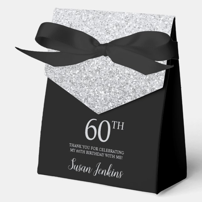 60. Geburtstag Silber Glitter Danke Geschenkschachtel (Vorderseite)
