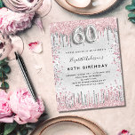 60. Geburtstag silber pink Metall Glitzer Staub Einladungspostkarte<br><div class="desc">Eine moderne, stilvolle und glamouröse Einladung zu einer 60. Geburtstagsfeier. Ein Imitat silber aussehender Hintergrund, dekoriert mit rosa und Imitaten silberne Glitzer Staub. Personalisieren Sie Ihren Namen und Ihre Party-Daten und fügen Sie diese hinzu. Nummer 60 wird mit einem Schriftart im Ballonstil geschrieben, Skript. Zurück: Imitate silberer Hintergrund, Postkartendesign. Tipp:...</div>