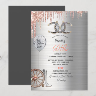 60. Geburtstag Silver Cowgirl Stiefel Horseshoes R Einladung
