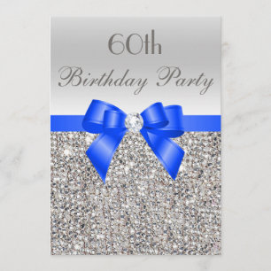 60. Geburtstag Silver Sequin Royal Blue Bow Diamon Einladung