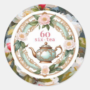 60. Geburtstag Sixty Teeliebhaber Teekanne Blatt F Runder Aufkleber