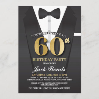 60. Geburtstag Spy Anzug Black Krawatte Gold Einla Einladung