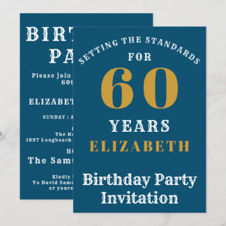 60. Geburtstag Standards Blue Gold Ihren Namen hin Einladung