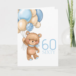 60. Geburtstag süße blaue Ballons Junge Teddy Kart Karte