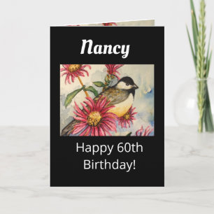 60. Geburtstag Sweet Chickadee Blume Aquarell Karte