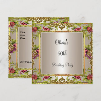 60. Geburtstag Verzierte Vintage Lilac Floral Crem Einladung