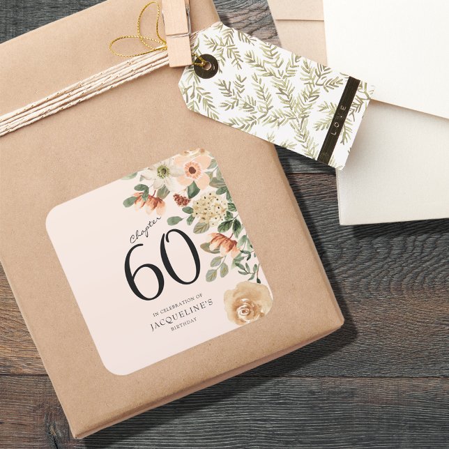 60. Geburtstag Vintag Quadratischer Aufkleber (60th Birthday Vintage Floral Square Sticker
)