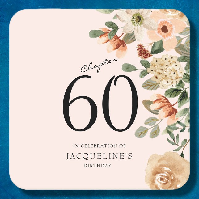 60. Geburtstag Vintag Rechteckiger Pappuntersetzer (Discover how our elegant 60th Birthday Vintage Floral paper coasters can add that personalized touch)