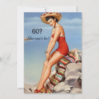 60. Geburtstag, Vintages, sexy Button Up Girl, Cus Einladung