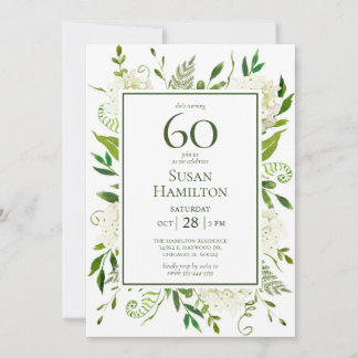 60. Geburtstag Weißer Hydrangeas Einladung
