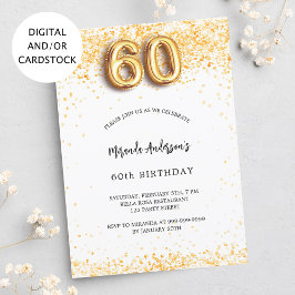 60. Geburtstag weißes Gold Konfetti elegant Einladung