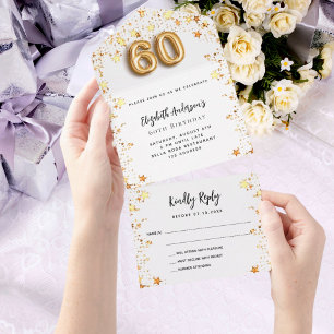 60. Geburtstag Weißgold Sterne Party Zusage All In One Einladung