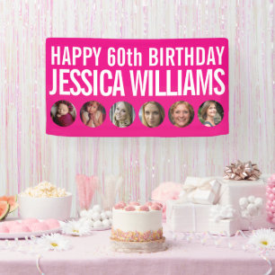 60. Geburtstag weißrosa sechs Foto Kreise Banner