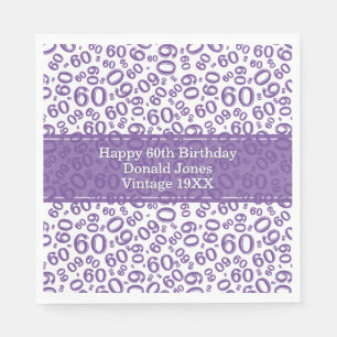 60. Geburtstag Zahlenmuster Lila/weiß Serviette