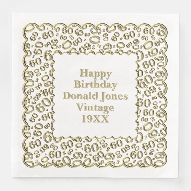 60. Geburtstag Zahlenmuster Scallops Gold/Weiß Serviette (Vorderseite)