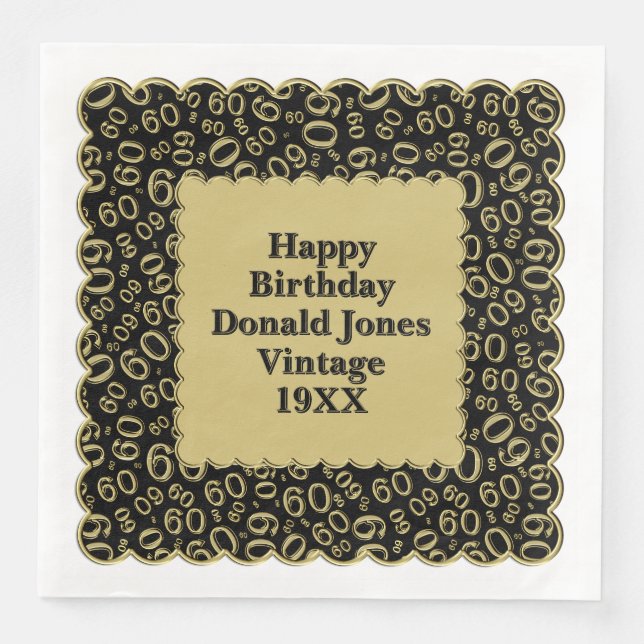 60. Geburtstag Zahlenmuster Scallops Schwarzes Gol Serviette (Vorderseite)