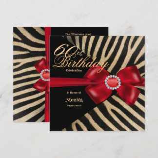 60. Geburtstag Zebra Red Bow & Diamonds Einladung