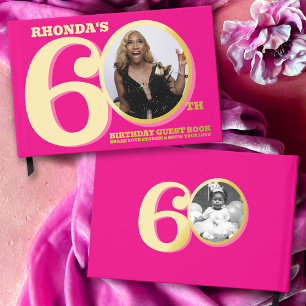 60. Geburtstag zwei Fotos heiß rosa Gold Gästebuch