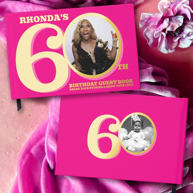 60. Geburtstag zwei Fotos heiß rosa Gold Gästebuch (Von Creator hochgeladen)