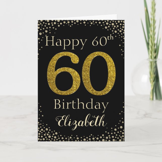 60. Geburtstags Golden Glitzer Card Karte (Vorderseite)