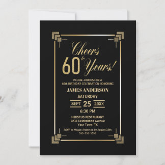 60. Geburtstags Schwarz-Gold-Party Einladung
