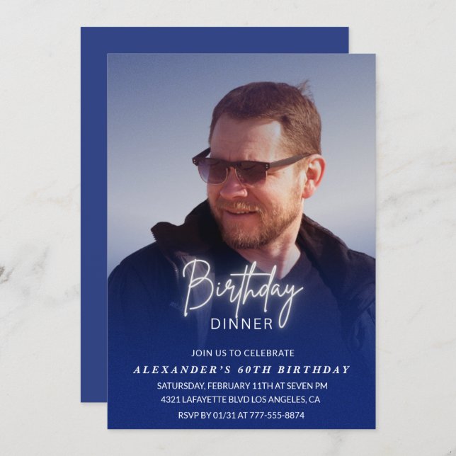 60. Geburtstagseinladung Geburtstagsessen Foto Män Einladung (Vorne/Hinten)