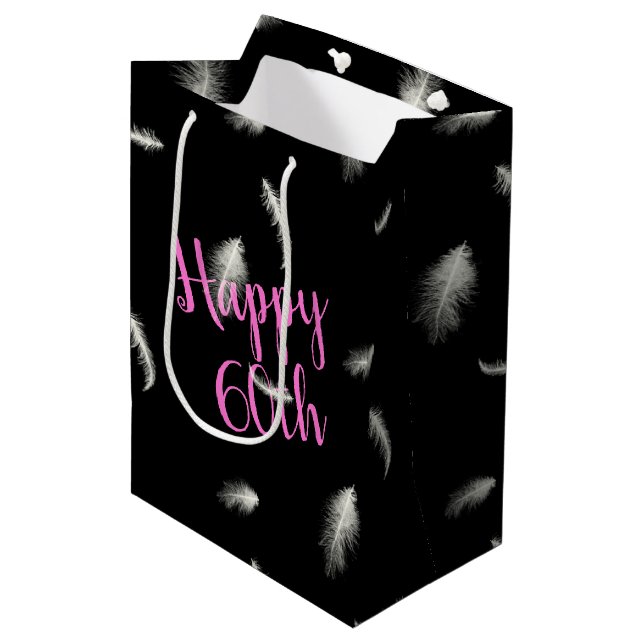 60. GeburtstagsFeathers Mittlere Geschenktasche Geschenktüte (Vorderseite Schrägansicht)