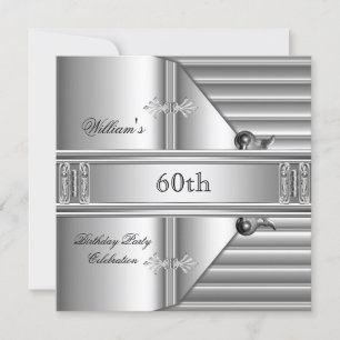 60. Geburtstagsfeier Elegant Herren Silber Metall Einladung