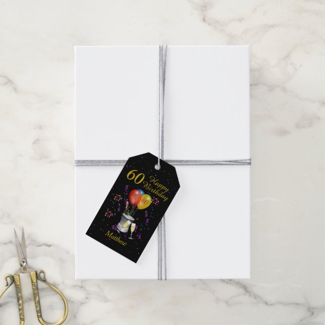 60. Geburtstagsfeier Gold Black Geschenkanhänger (Mit Garn)